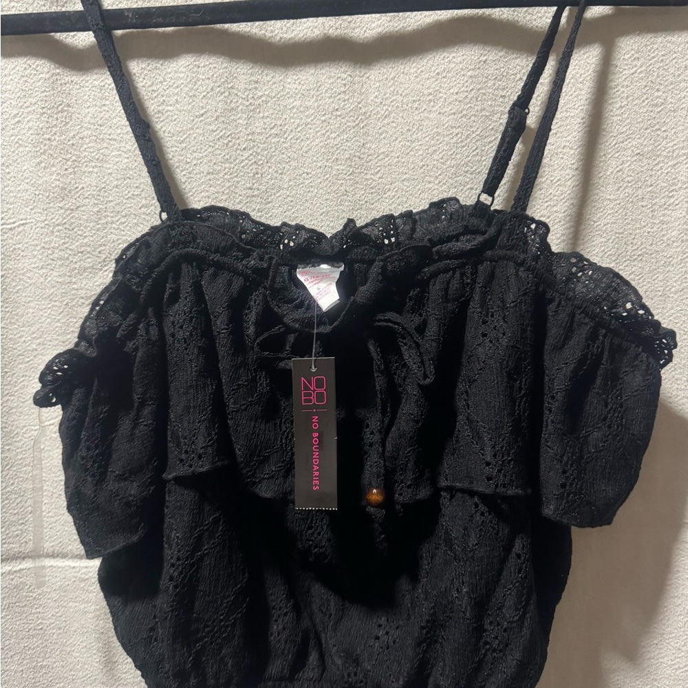 No Boundaries Black Lace Off-Shoulder Blouses